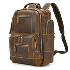 Brown men's college backpack, rivet detail