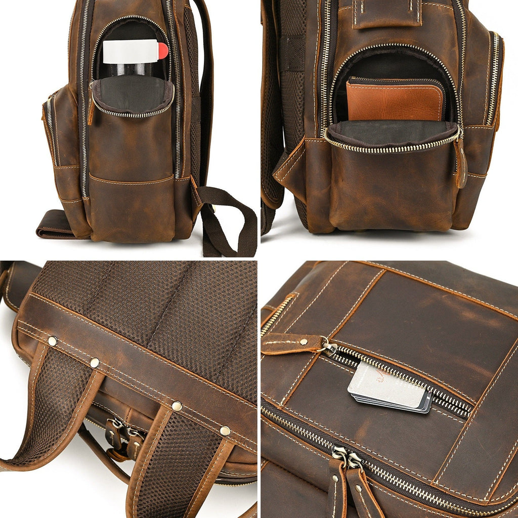 Brown men's college backpack, another angle