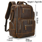 Brown men's college backpack, leather grain