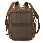 Brown men's college backpack, flat lay