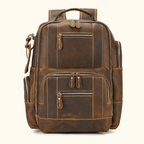 Vintage brown men's leather college backpack