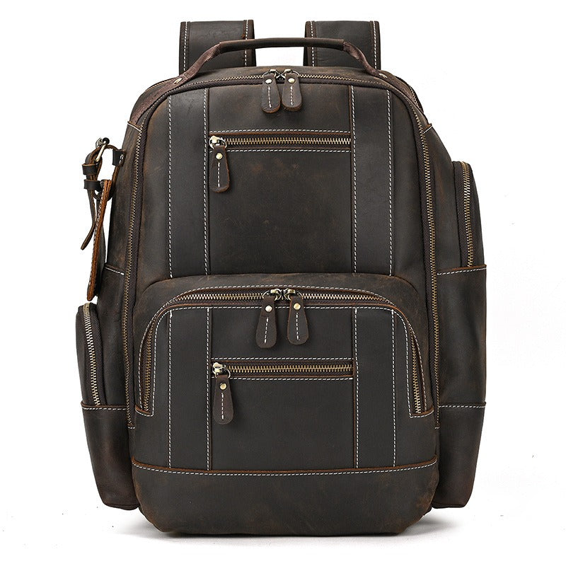 Vintage dark brown men's leather college backpack