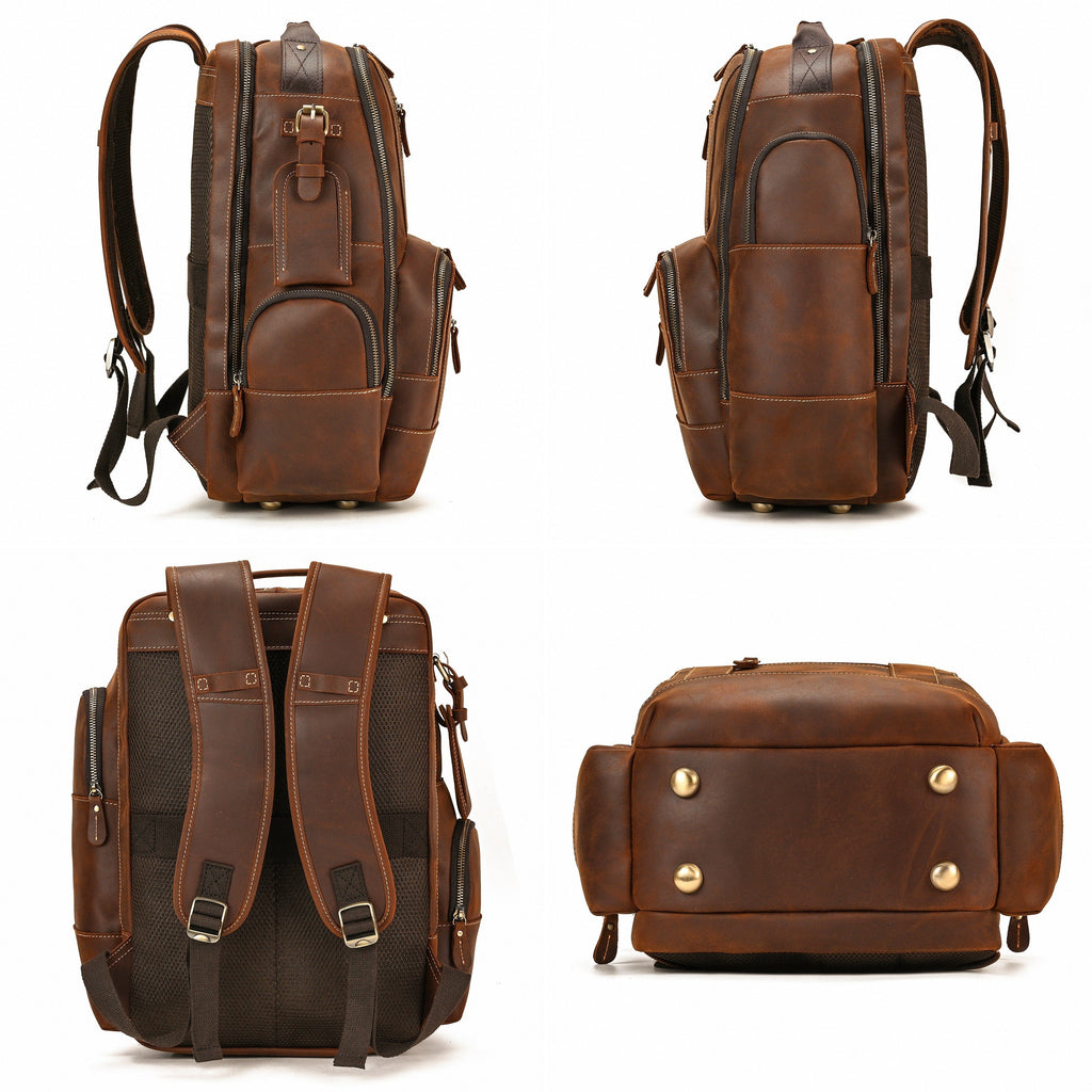 Vintage brown college backpack, interior view