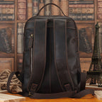 Leather commuter backpack, handle detail