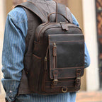 Leather commuter backpack, zipper detail
