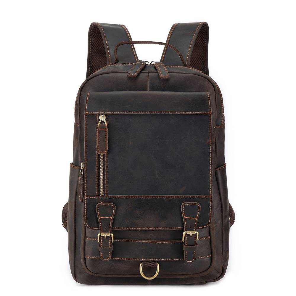Leather commuter backpack, strap detail