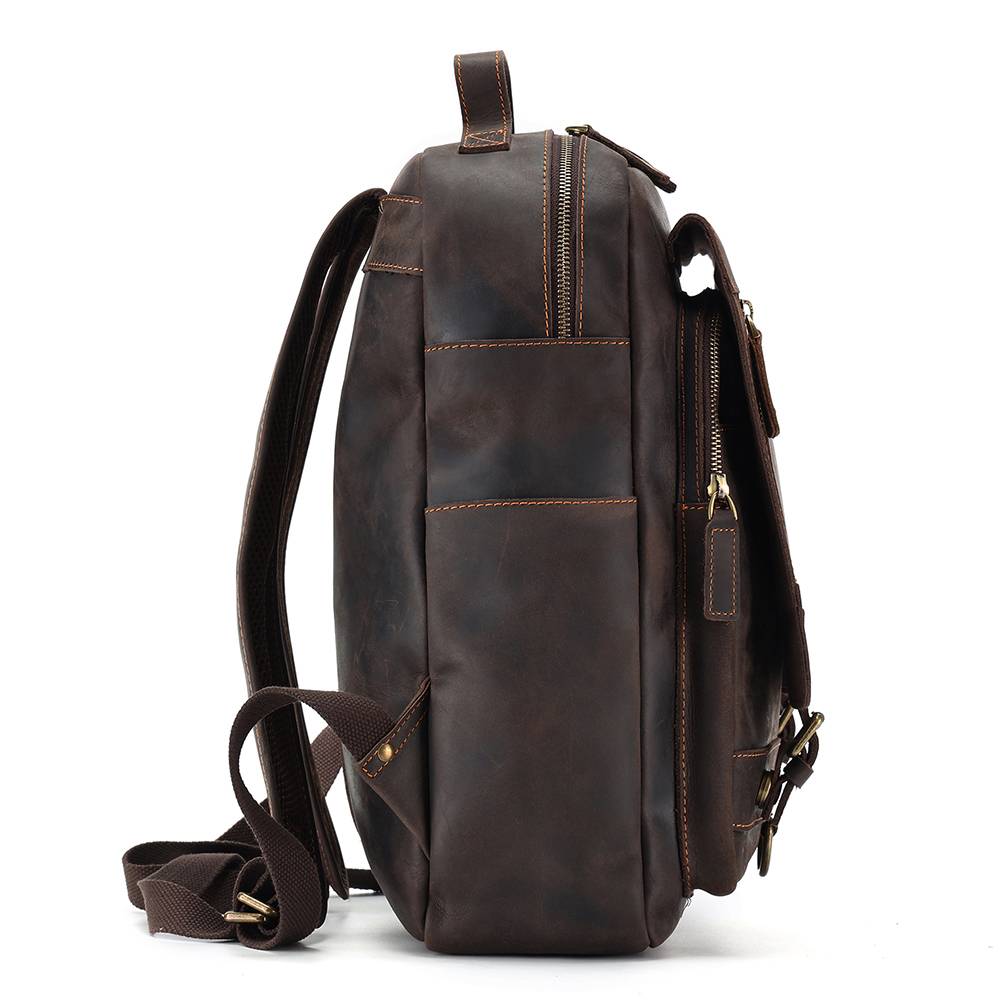 Leather commuter backpack, back panel detail