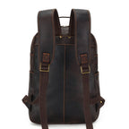 Leather commuter backpack, laptop sleeve detail