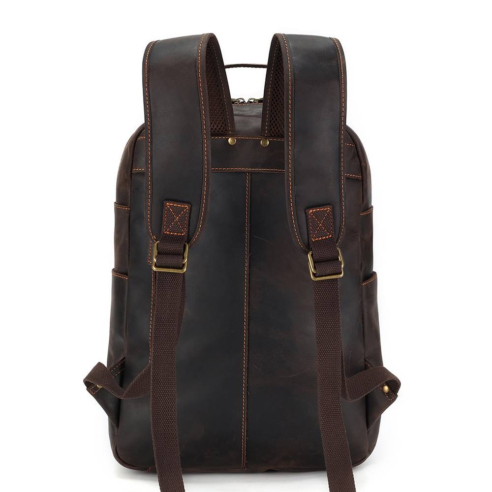 Leather commuter backpack, laptop sleeve detail