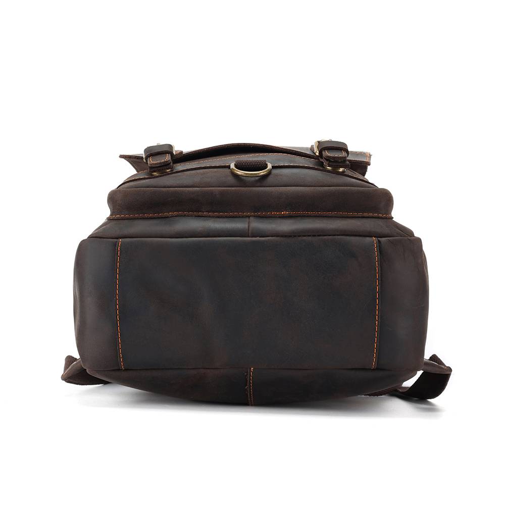 Leather commuter backpack, back view