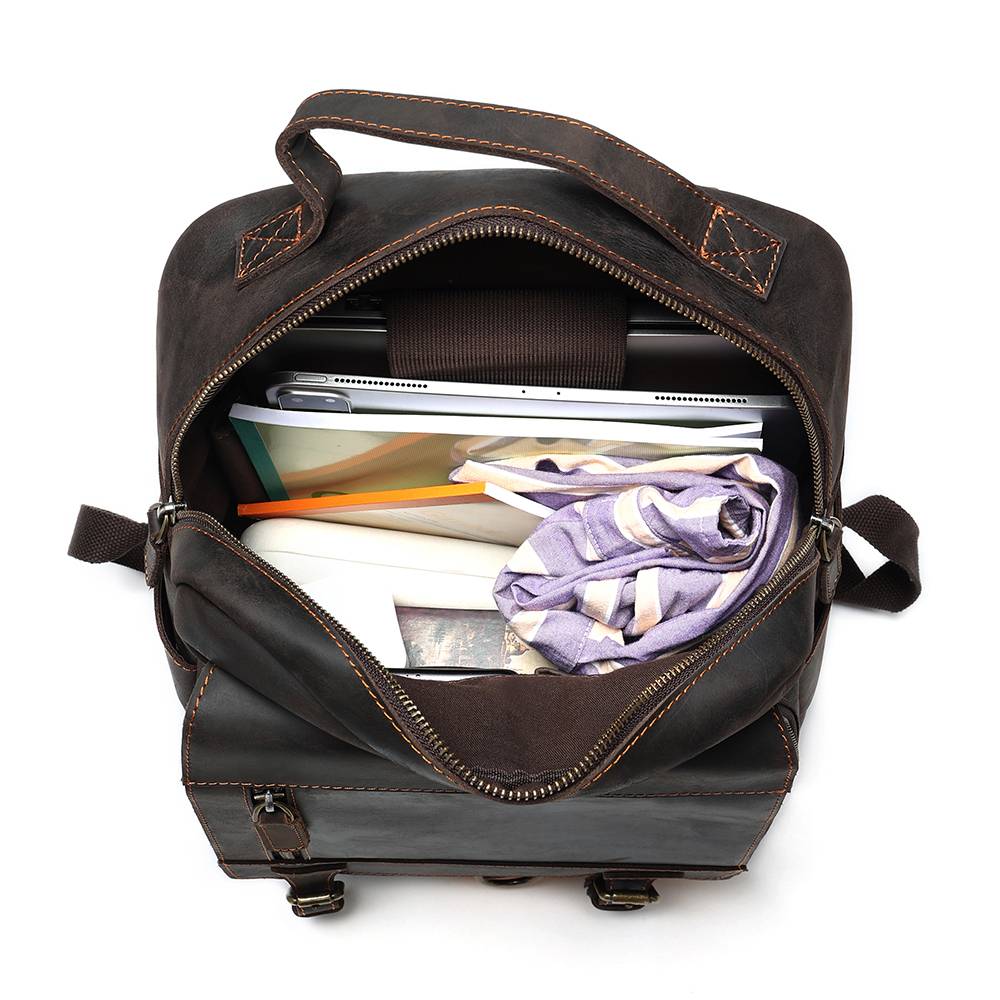 Leather commuter backpack, hardware detail
