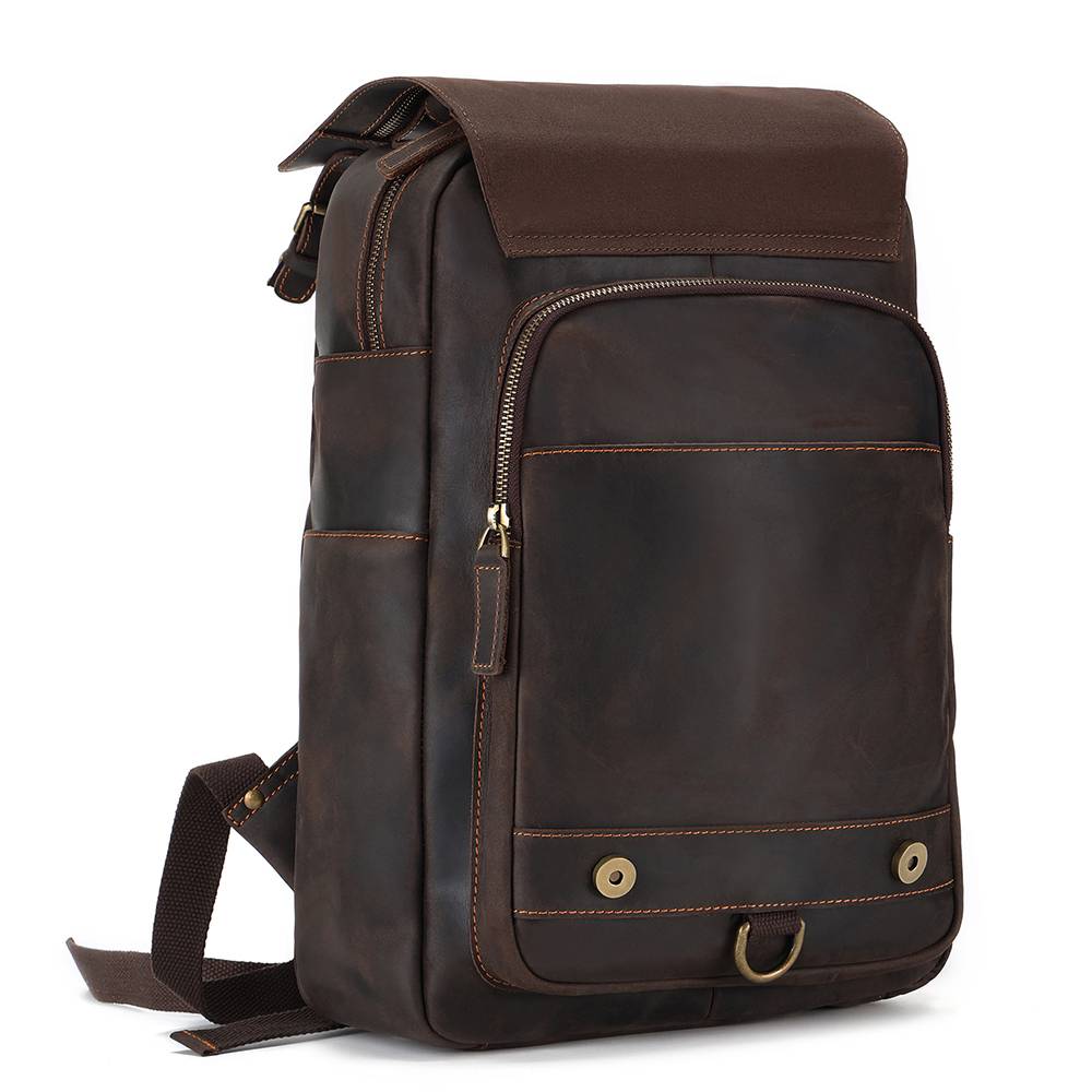 Leather commuter backpack, leather grain