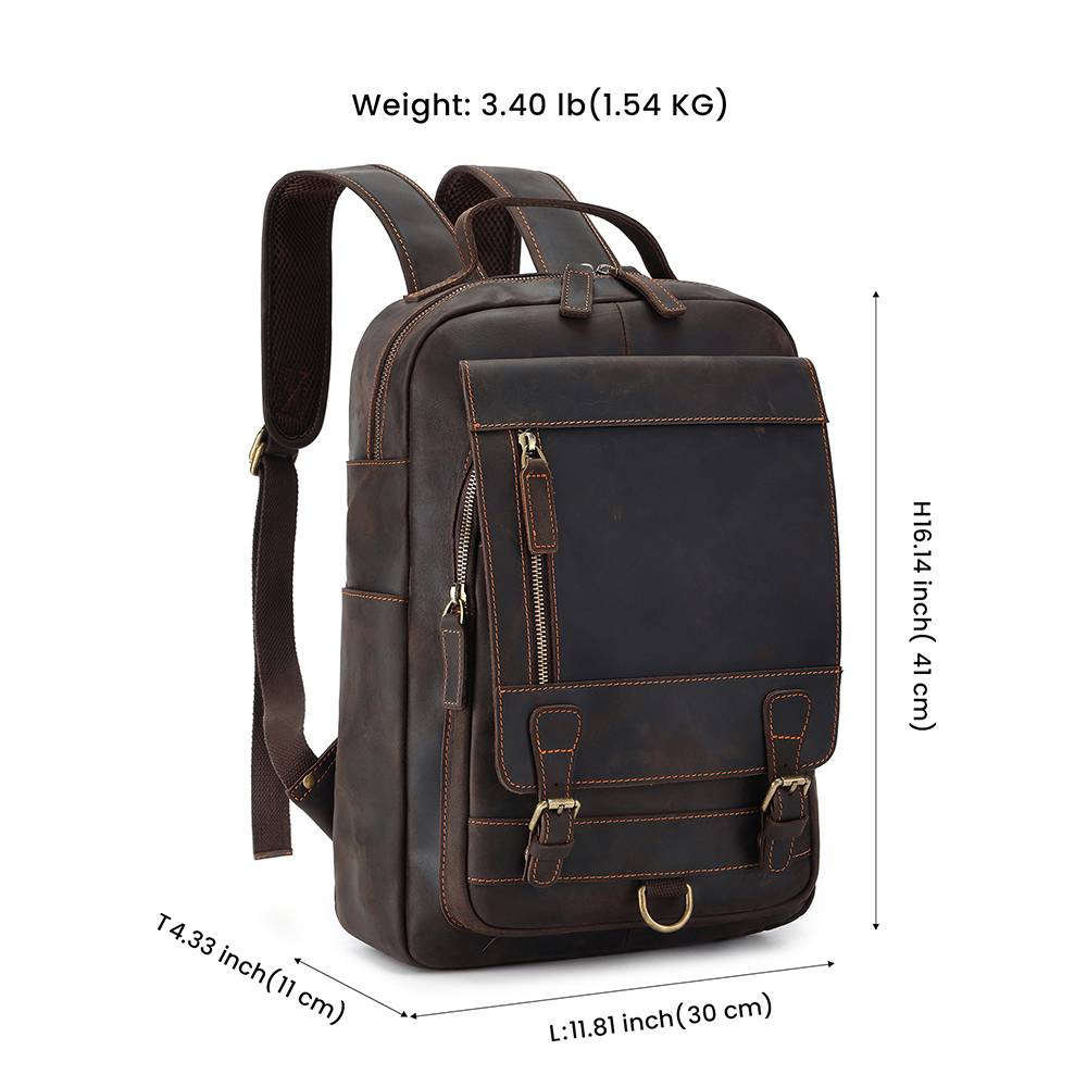 Leather commuter backpack, flat lay