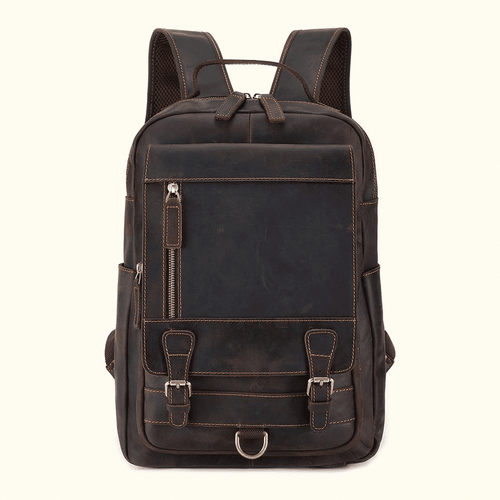Vintage dark brown men's leather commuter backpack