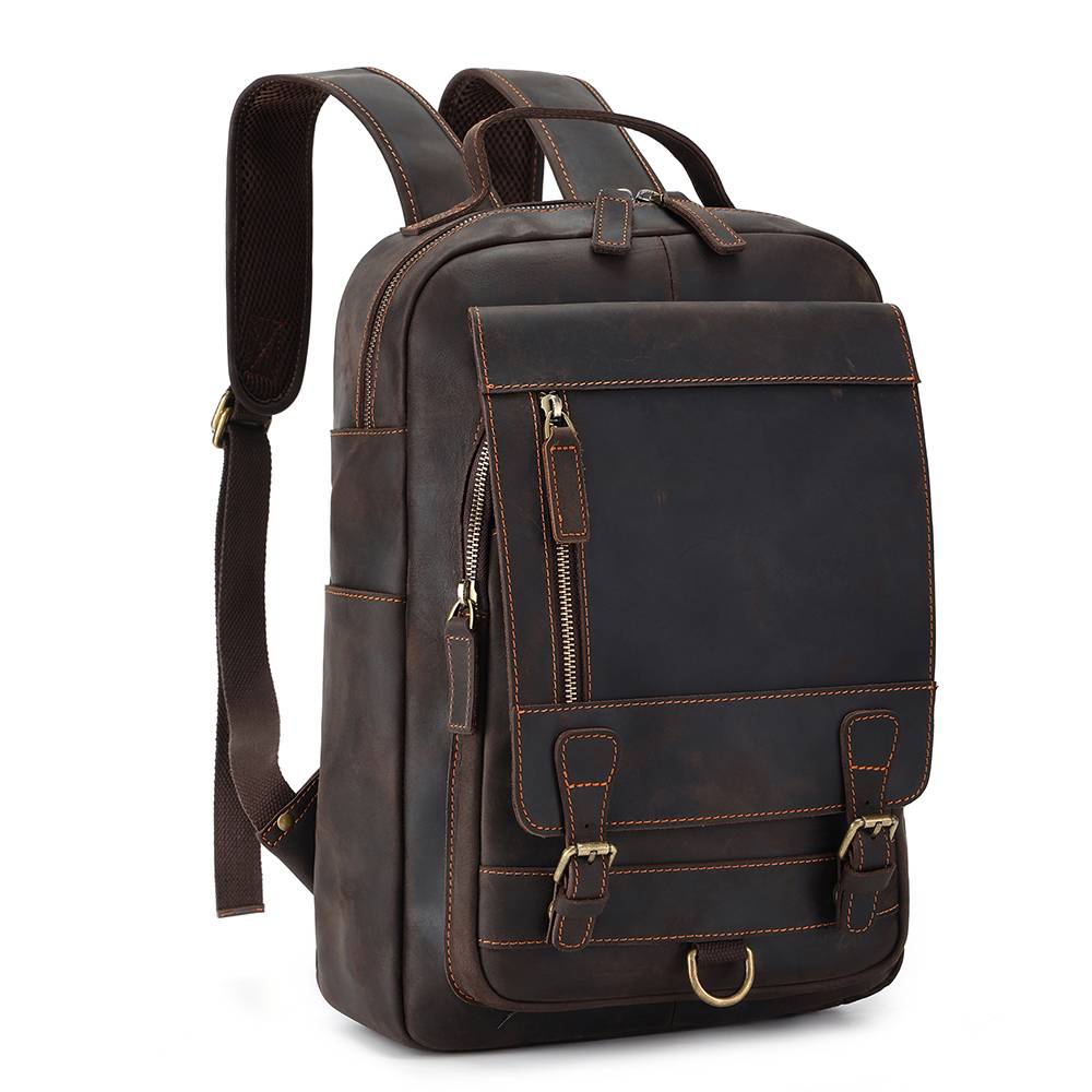 Leather commuter backpack, interior view