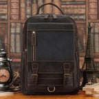 Leather commuter backpack, side view
