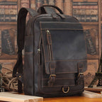 Leather commuter backpack, buckle detail