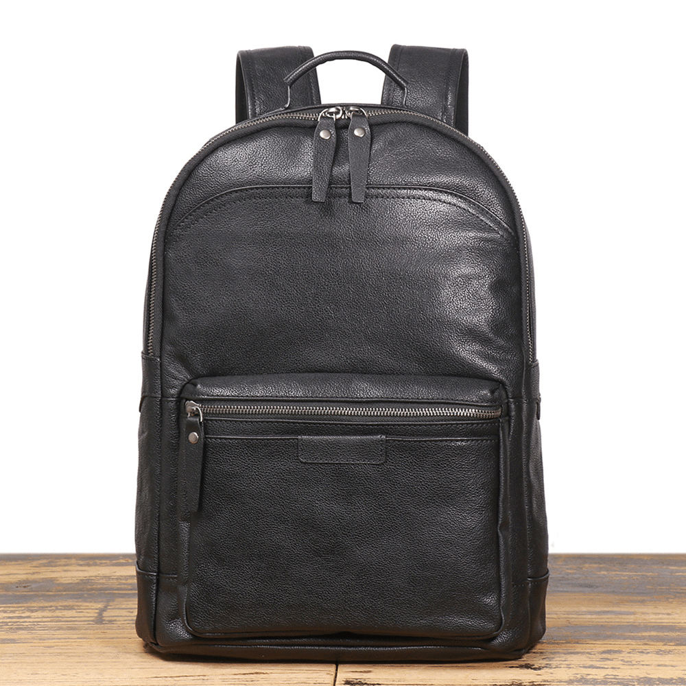 Vintage black men's leather computer backpack