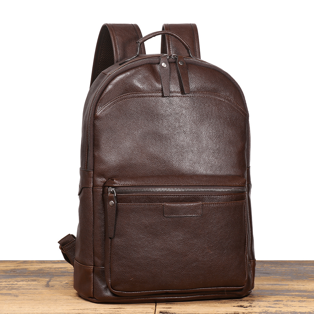 Dark brown men's computer backpack, side view