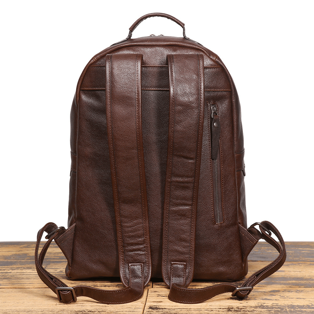 Dark brown men's computer backpack, interior view