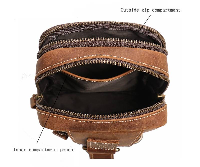 Brown men's crossbody bag, leather grain
