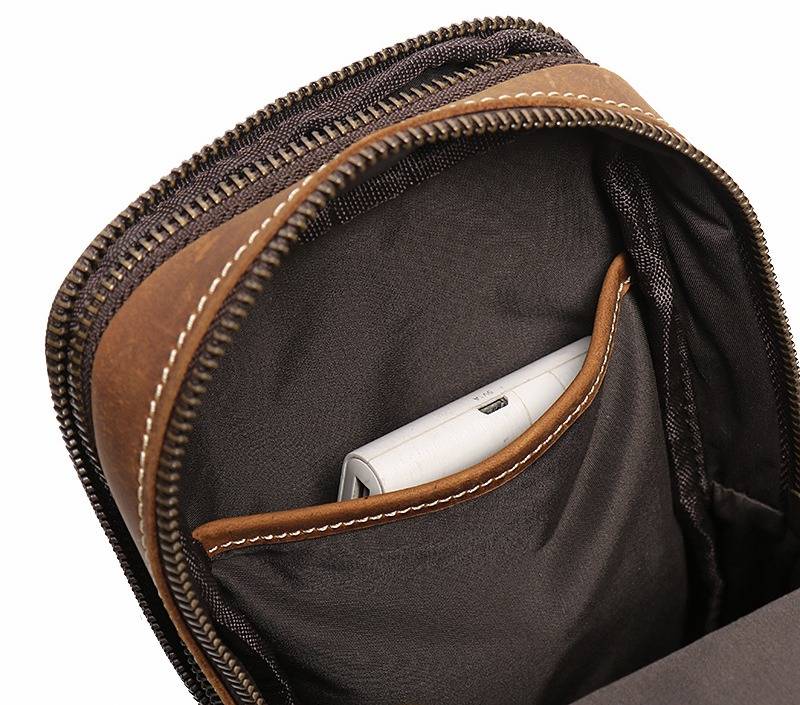 Brown men's crossbody bag, flat lay