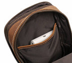 Brown men's crossbody bag, flat lay