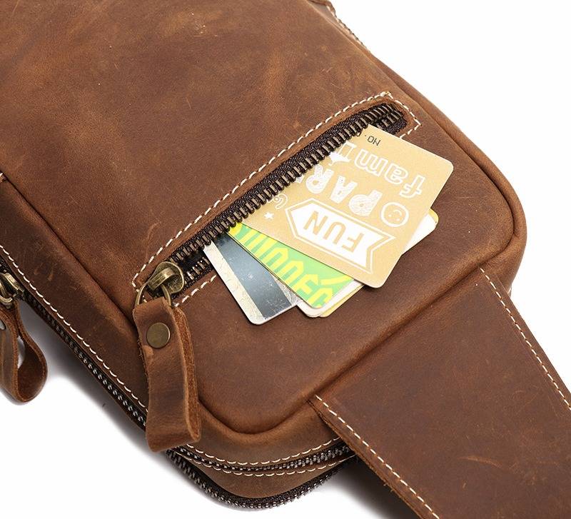 Brown men's crossbody bag, side view