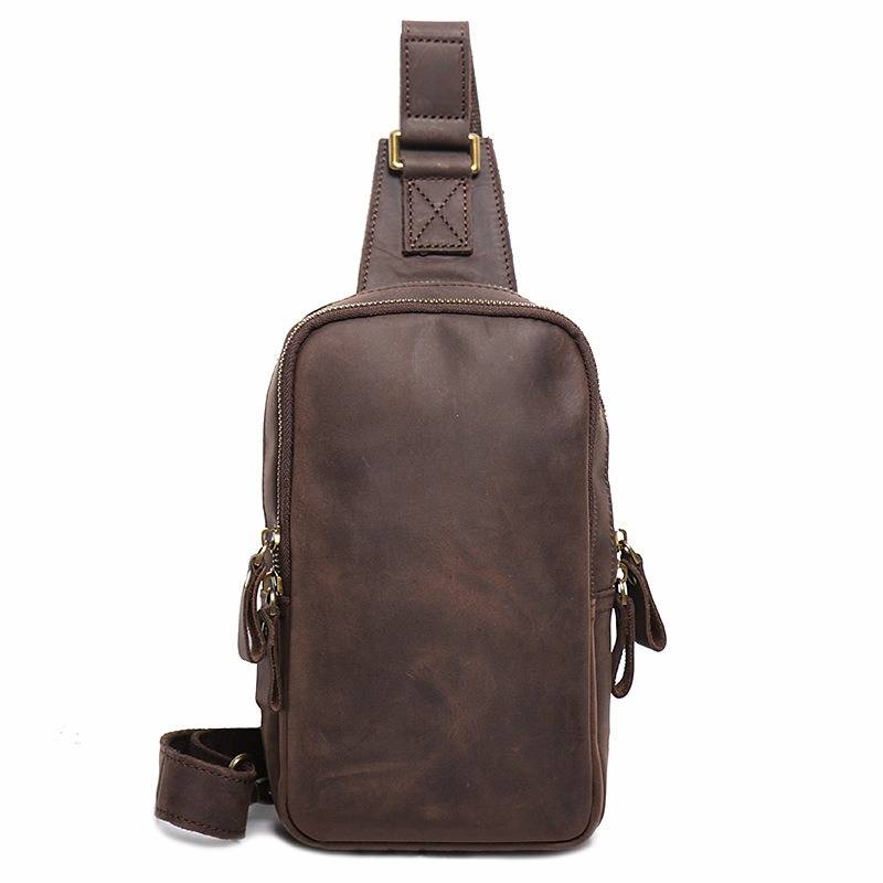 Vintage dark brown men's leather crossbody bag