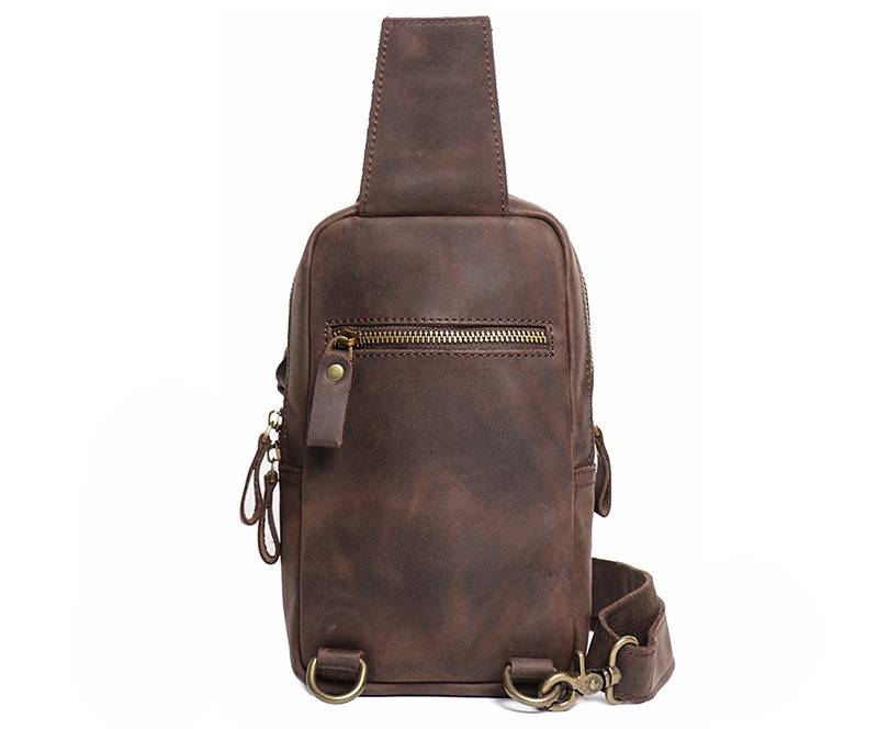 Dark brown men's crossbody bag, side view
