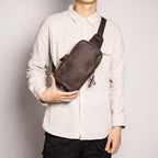 Dark brown men's crossbody bag, interior view
