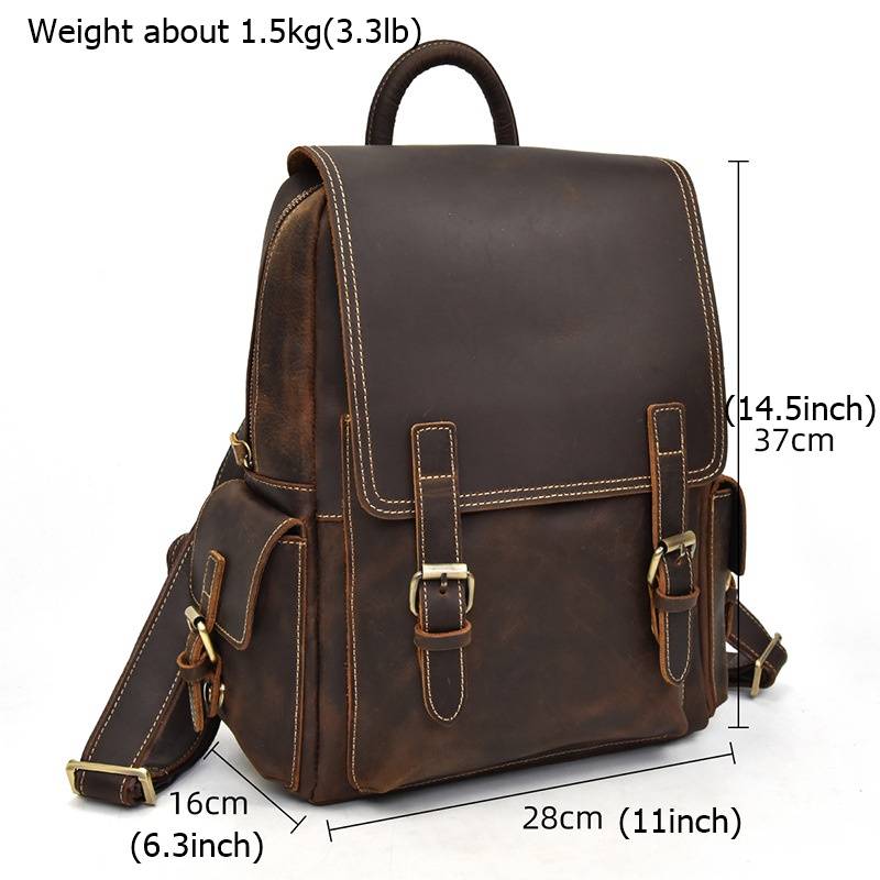 Dark brown men's daypack, back view