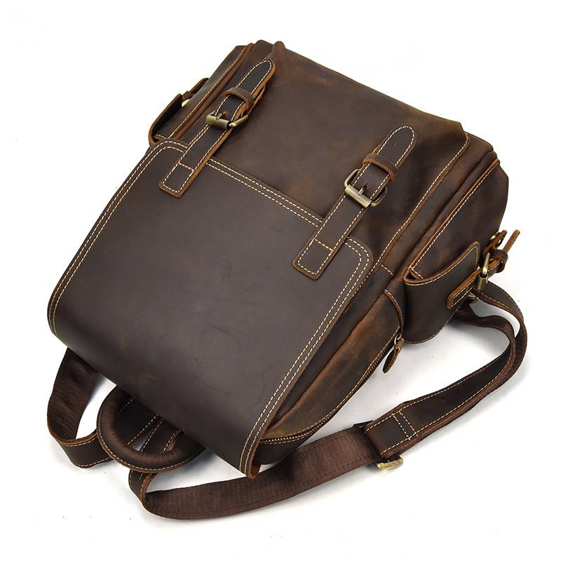 Dark brown men's daypack, leather grain