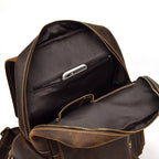 Dark brown men's daypack, top view