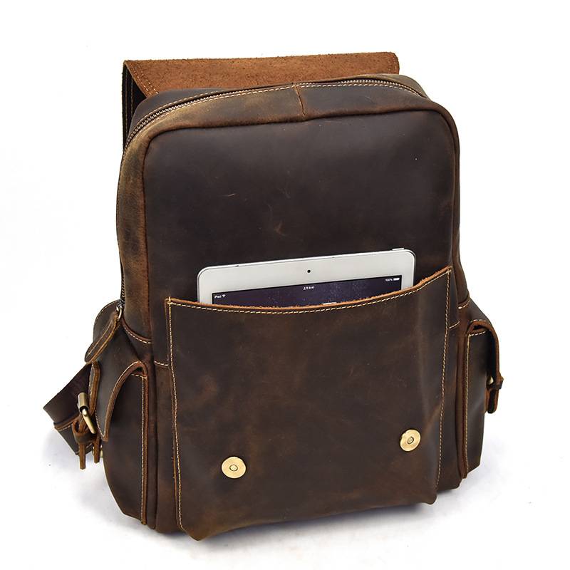 Dark brown men's daypack, front view