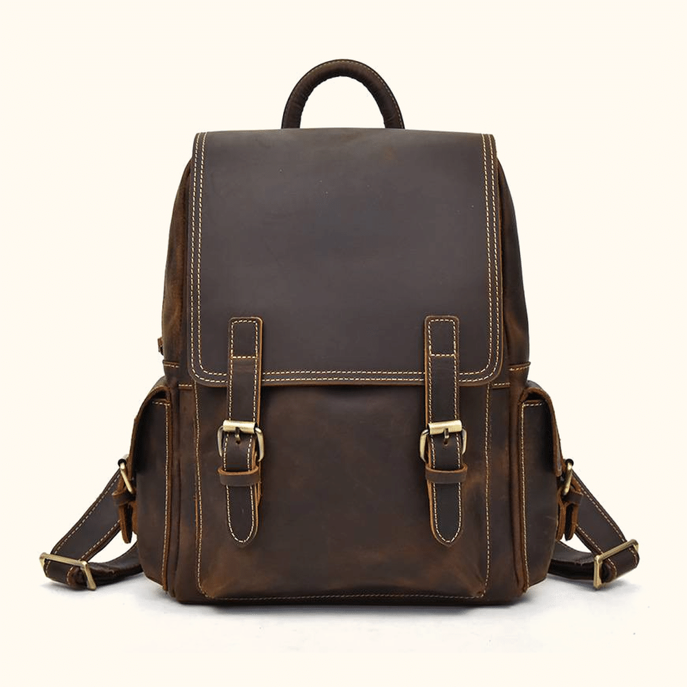 Vintage dark brown men's leather daypack