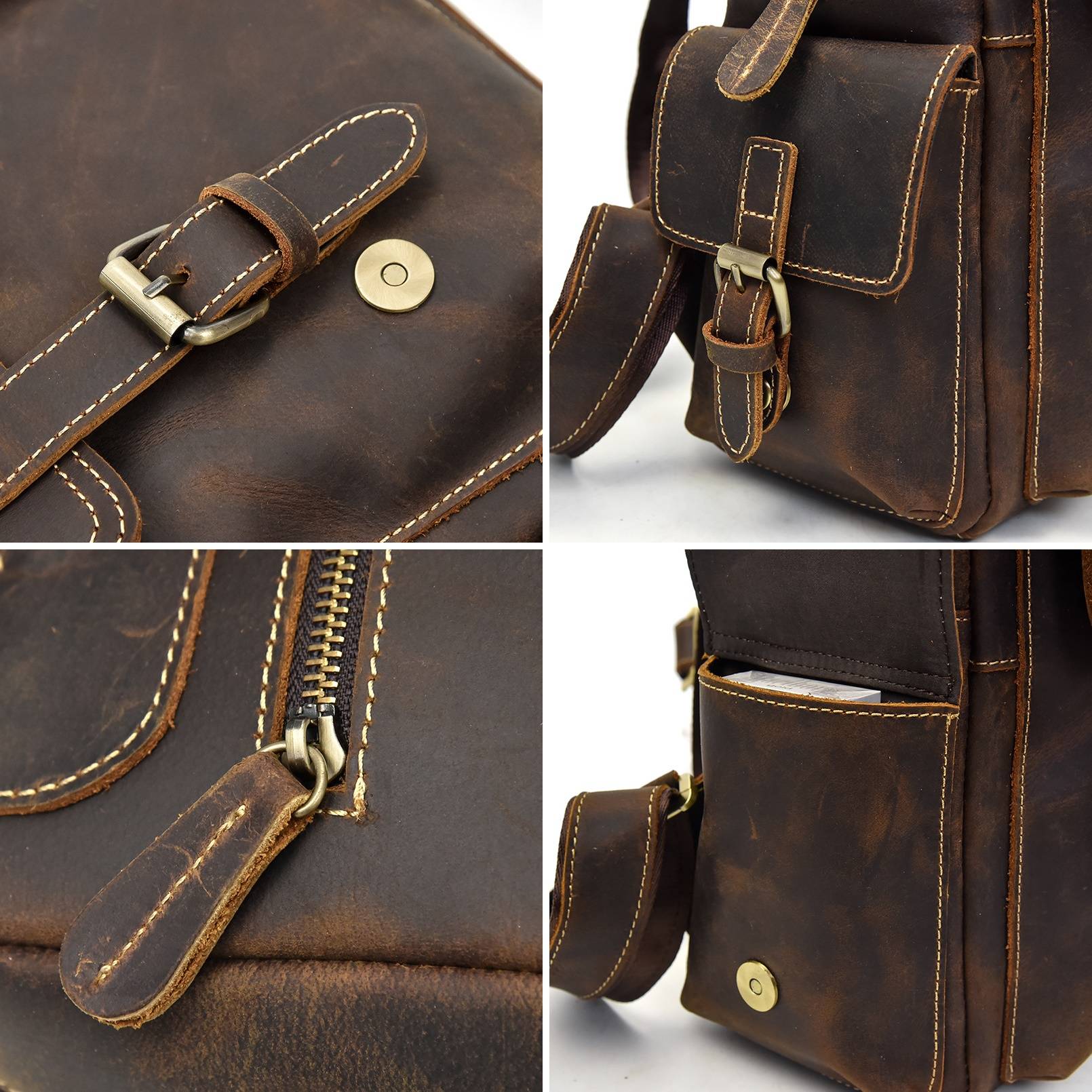 Dark brown men's daypack, side view