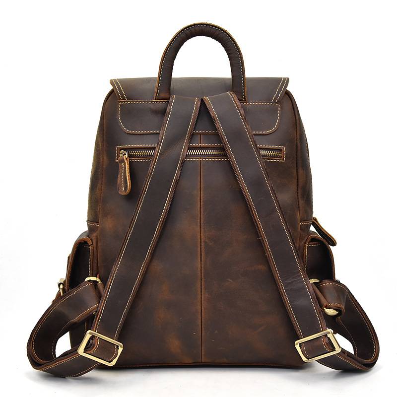 Dark brown men's daypack, buckle detail