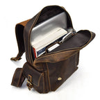Dark brown men's daypack, handle detail
