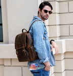 Dark brown men's daypack, strap detail