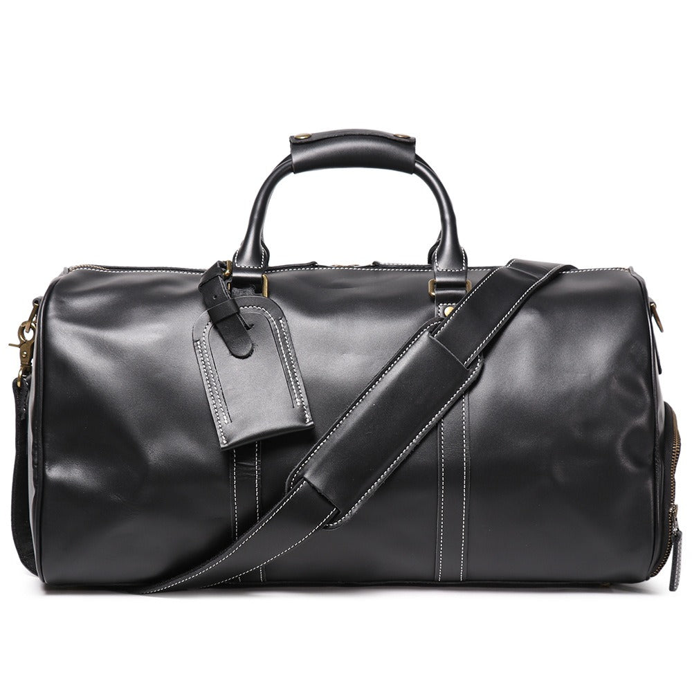Vintage black men's leather duffle bag