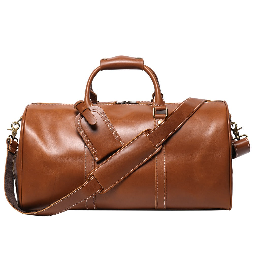 Brown men's leather duffle bag