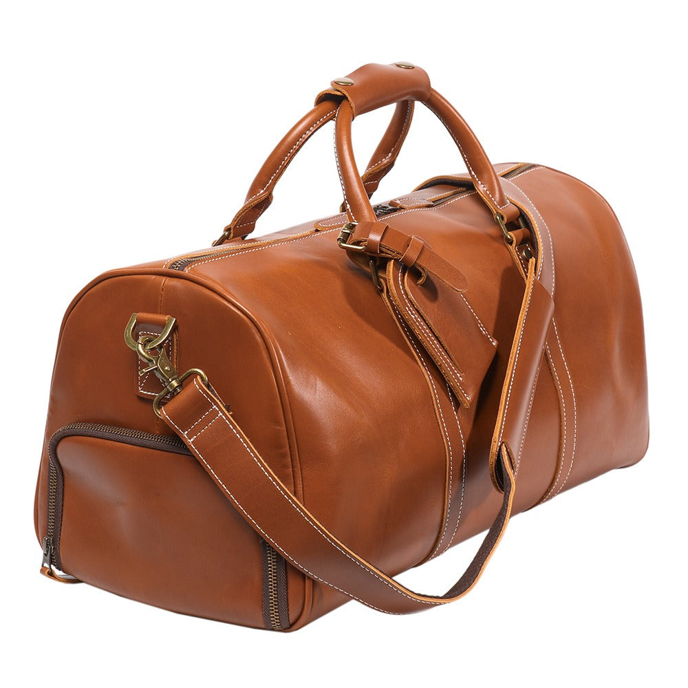 Brown men's duffle bag, interior view