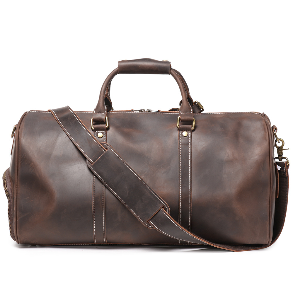 Vintage dark brown men's leather duffle bag
