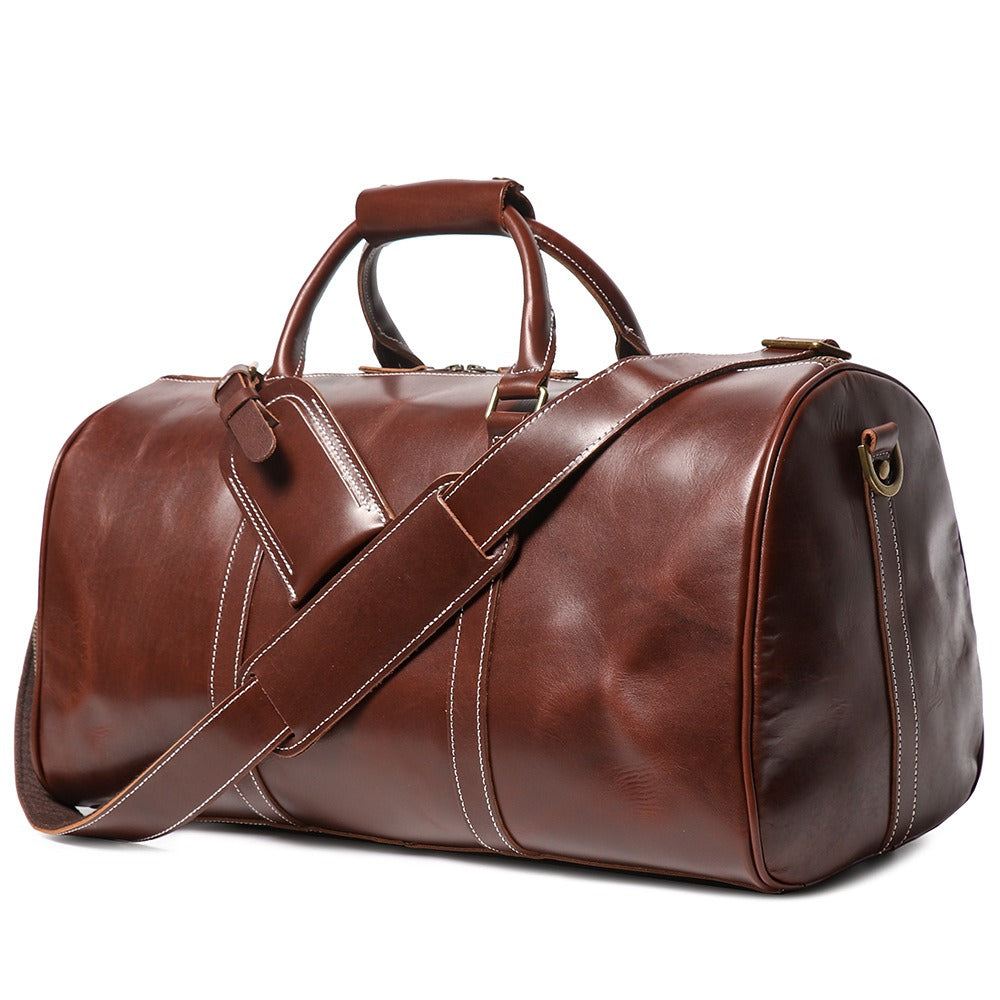 Vintage reddish brown men's leather duffle bag