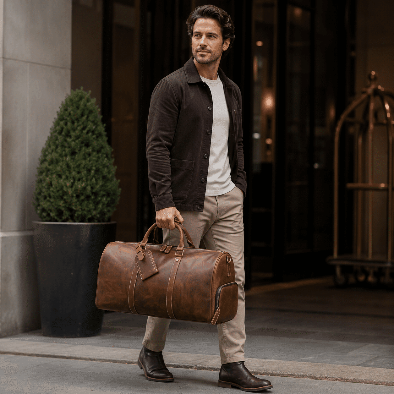 Vintage brown men's duffle bag, another angle