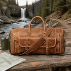 Brown men's gym bag, handle detail