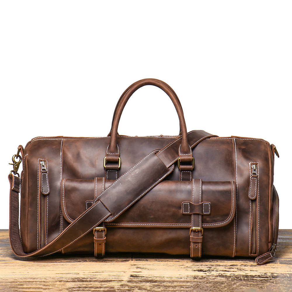 Vintage dark brown men's leather gym bag