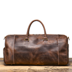 Dark brown men's gym bag, side view