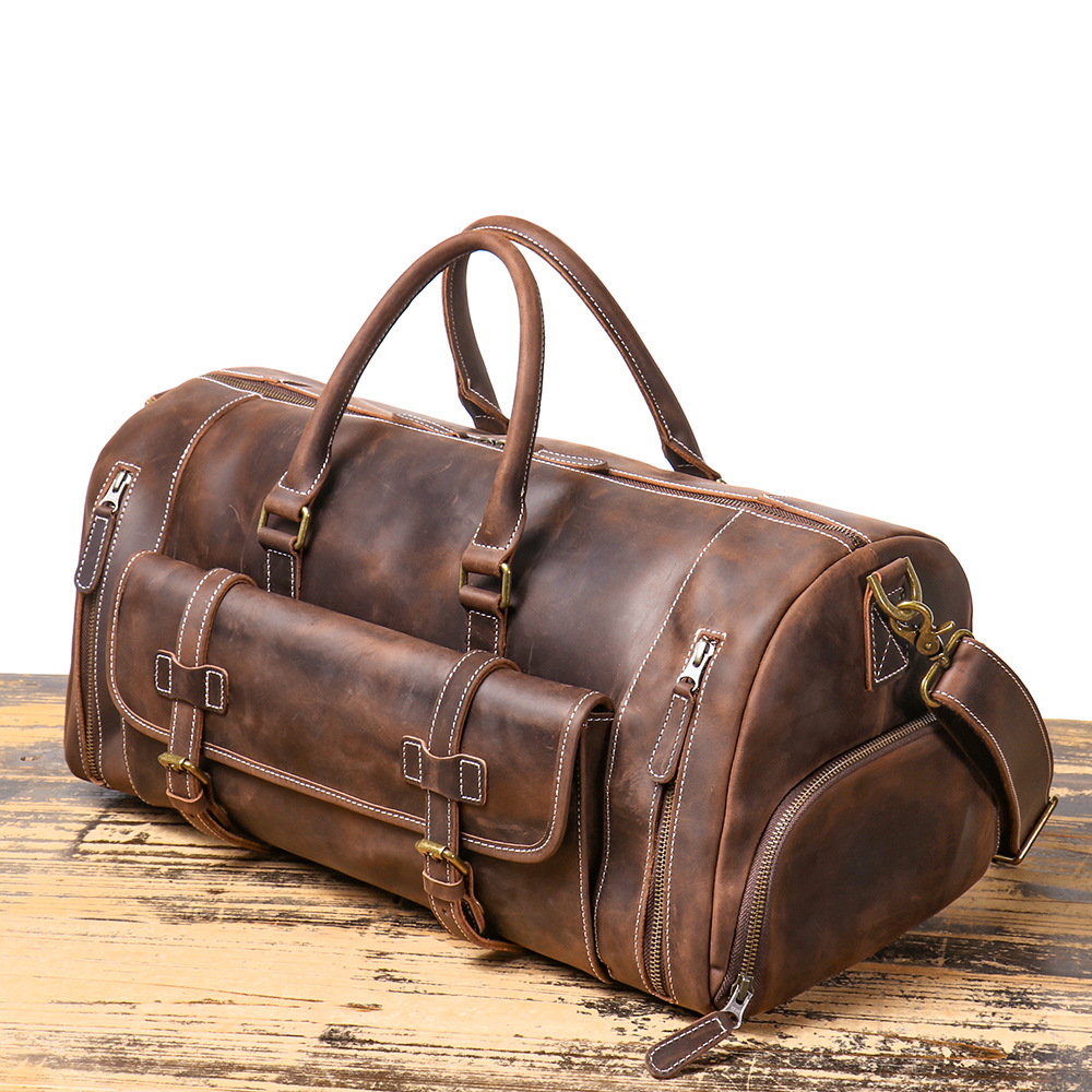Dark brown men's gym bag, interior view